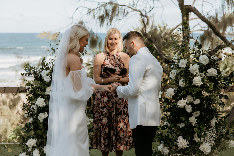 Amy and Mitchell Wedding vows with Marriage Celebrant Sunshine Beach Emma Homewood
