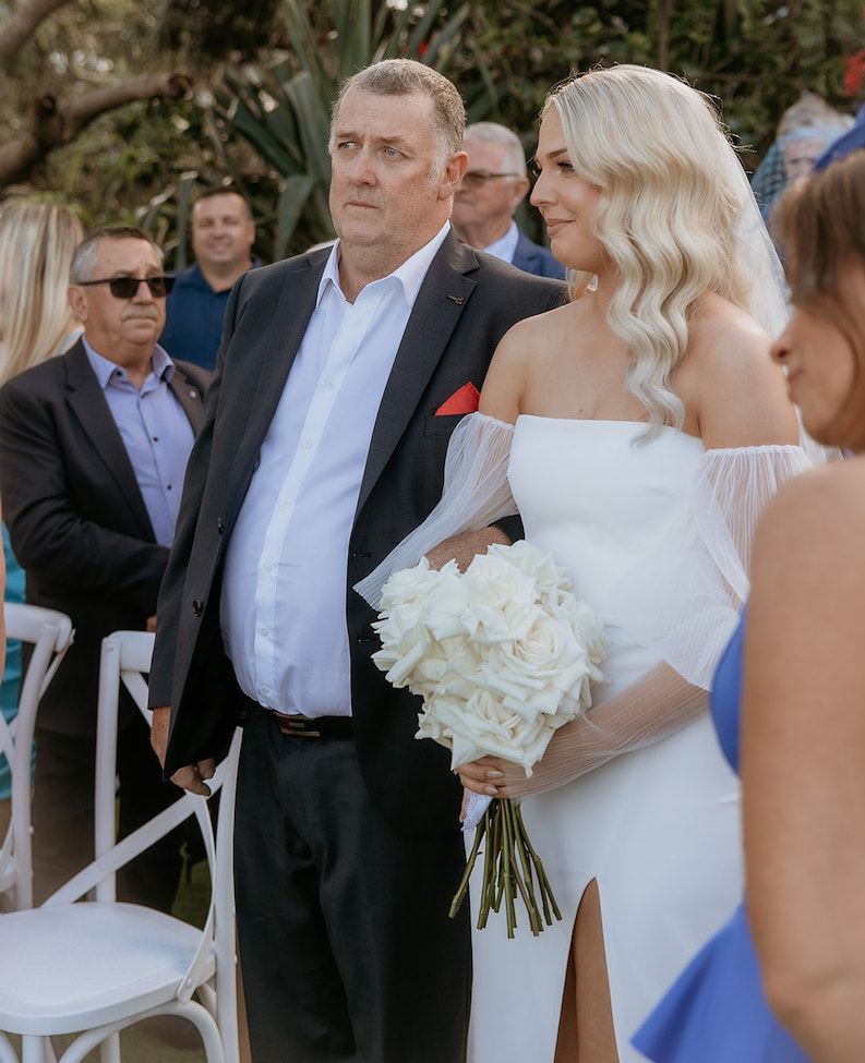 Amy and dad at her beach Wedding 